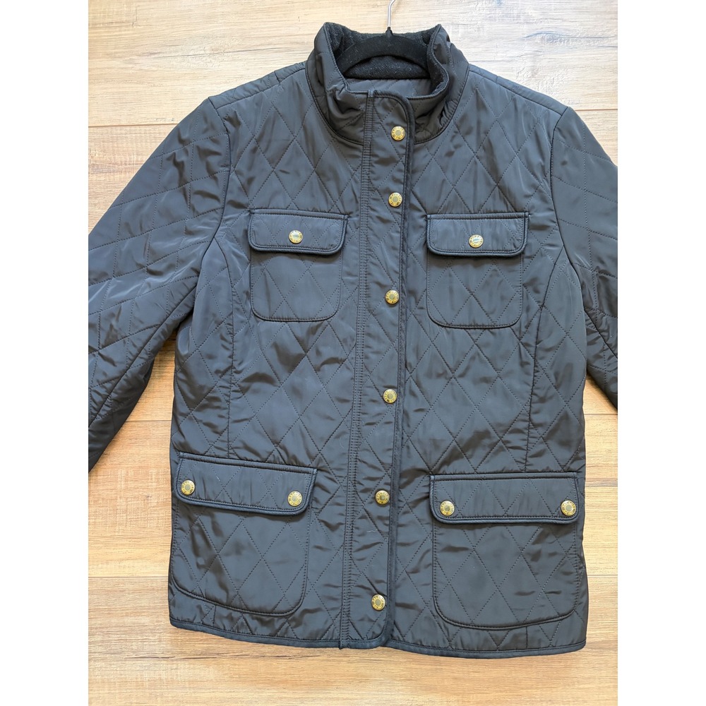 Talbots Womens Black Quilted Barn Jacket Fleece Lined Gold Hardware VN300 05/10
